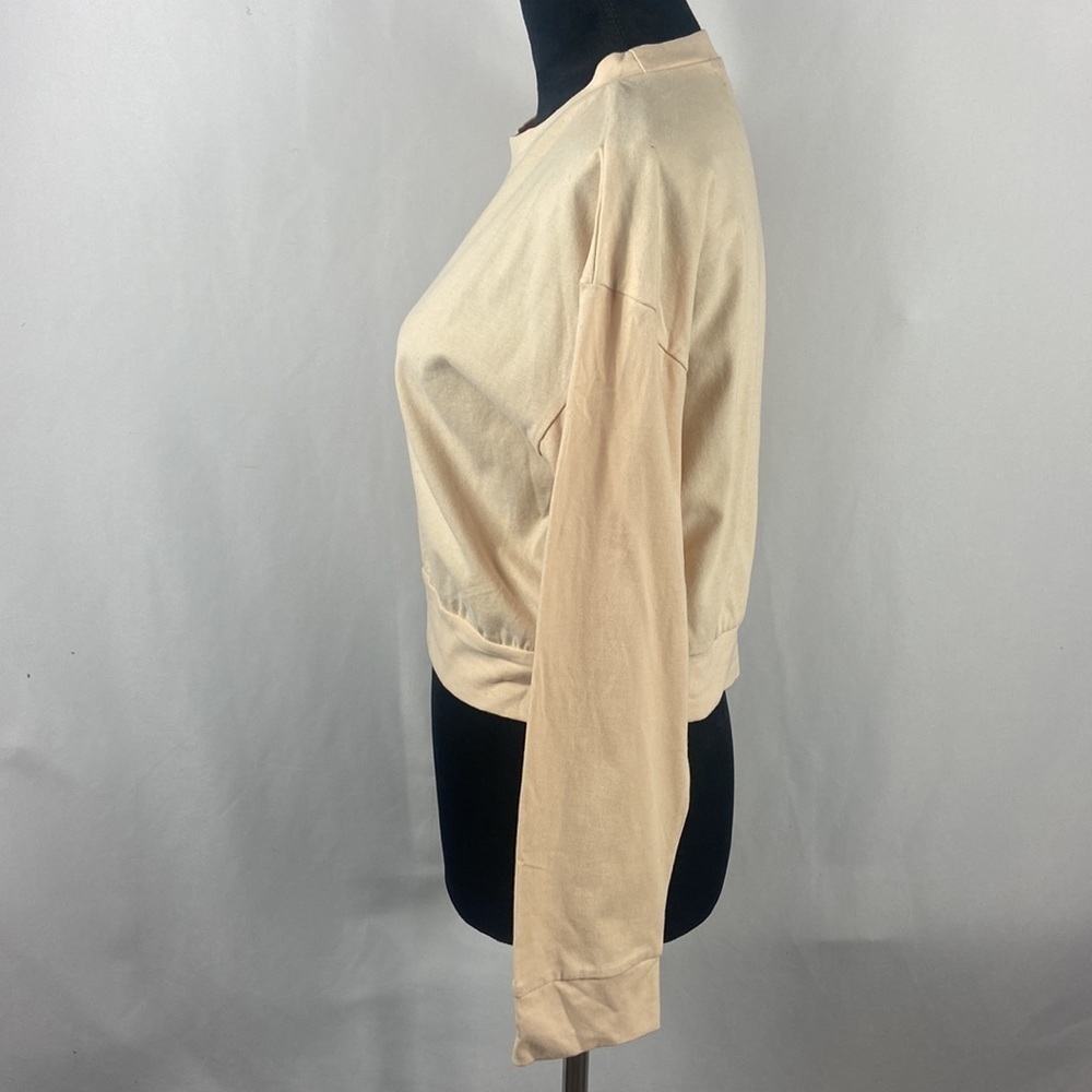 Torio Peachy Orange Colored Long Sleeve Cropped Sweatshirt - Picture 2 of 5